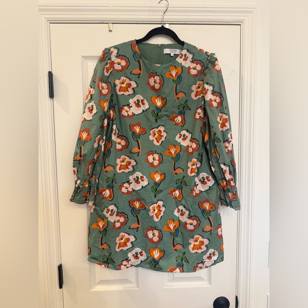 Crosby by Mollie Burch Long Sleeve Crew Neck Mini Dress Floral Desert Rose Large